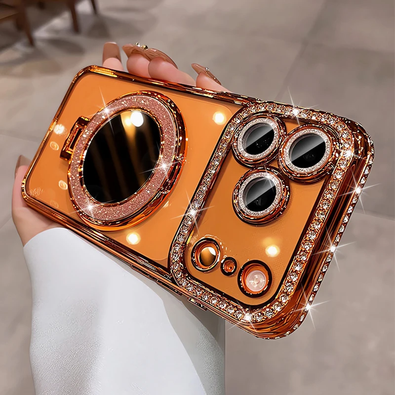 Glitter Lens Film Mirror Stand Clear Phone Case For iPhone thumbnail 4