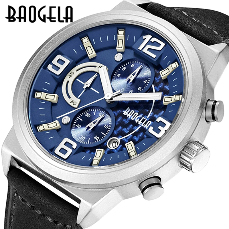 

BAOGELA Fashion Quartz Watch for Men Silicone Strap Sport Chronograph Wristwatch with Auto Date Analog Waterproof Watches Man