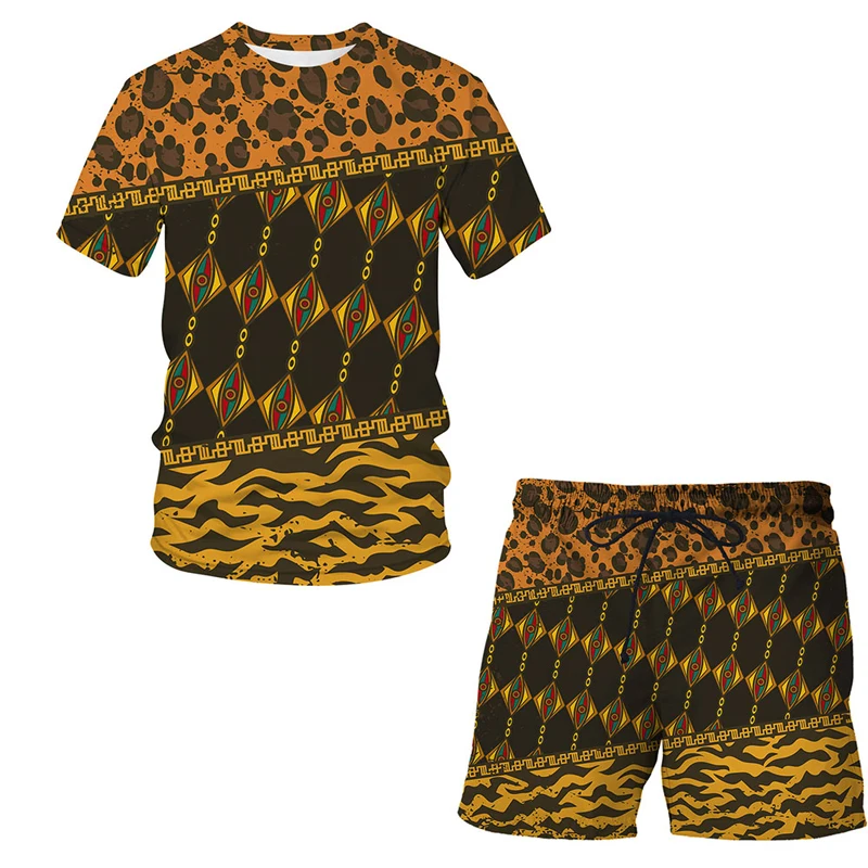 

Men's 3D T shirt Set 3D Print Trend Abstract pattern Leopard Print Clothes Men's Outdoor Leisure Short Sleeve Shorts 2 Piece Set