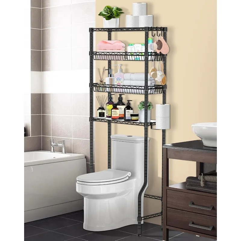 Bathroom Organizer Over The Toilet Storage, 4-Tier Metal Bathroom Over Toilet Storage Shelf Above Toilet Storage Rack 3