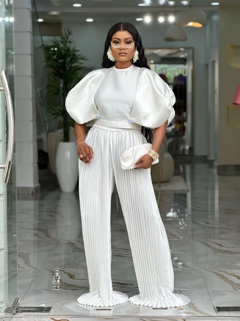 Zoey O-neck Lantern Short Sleeve Pleated Trouser Set 1