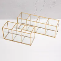 Premium Glass Makeup Brush Organizer with Gold Rim Cosmetic Brush Holder for Lipstick Eyeliners Waterproof Dustproof Storage Box 2