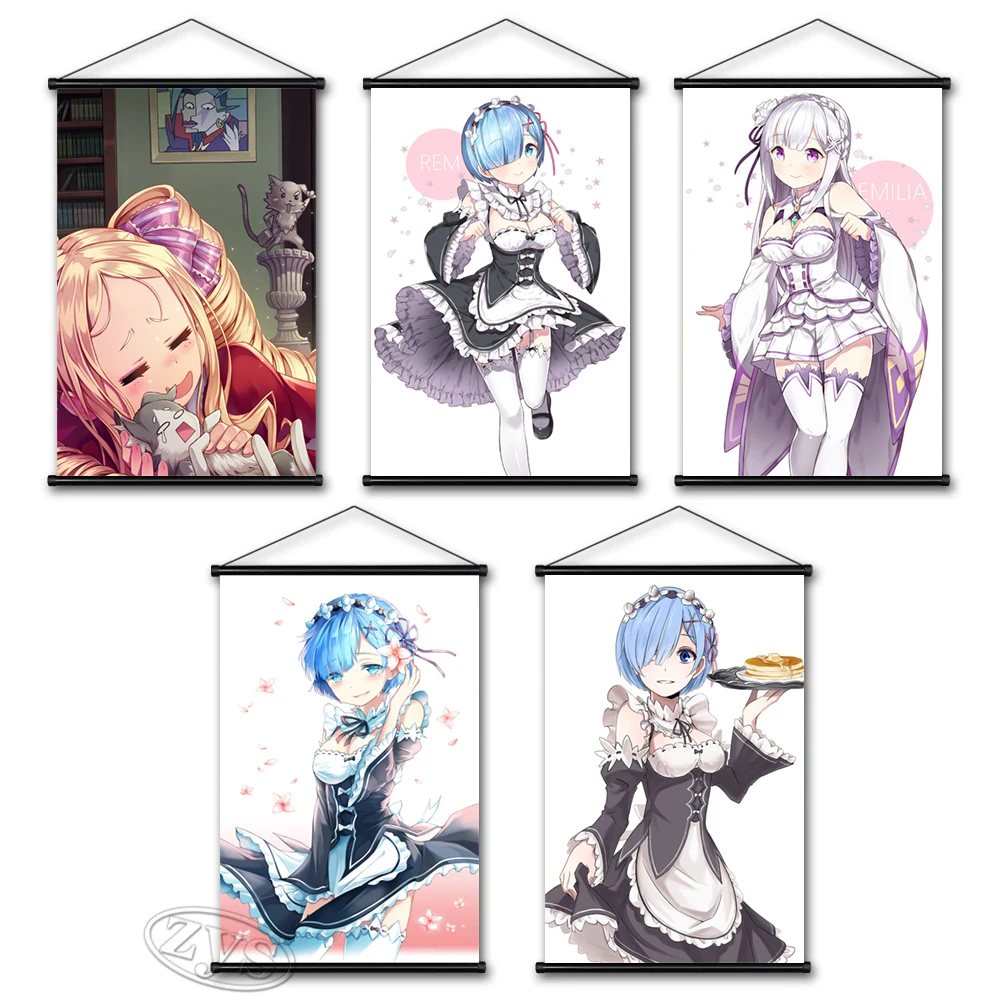 

Canvas Painting Rem Ram Poster Re:Zero Wall Picture Kara Hajimeru Emilia Hanging Scrolls Cuadros Living Room Home Decor Mural