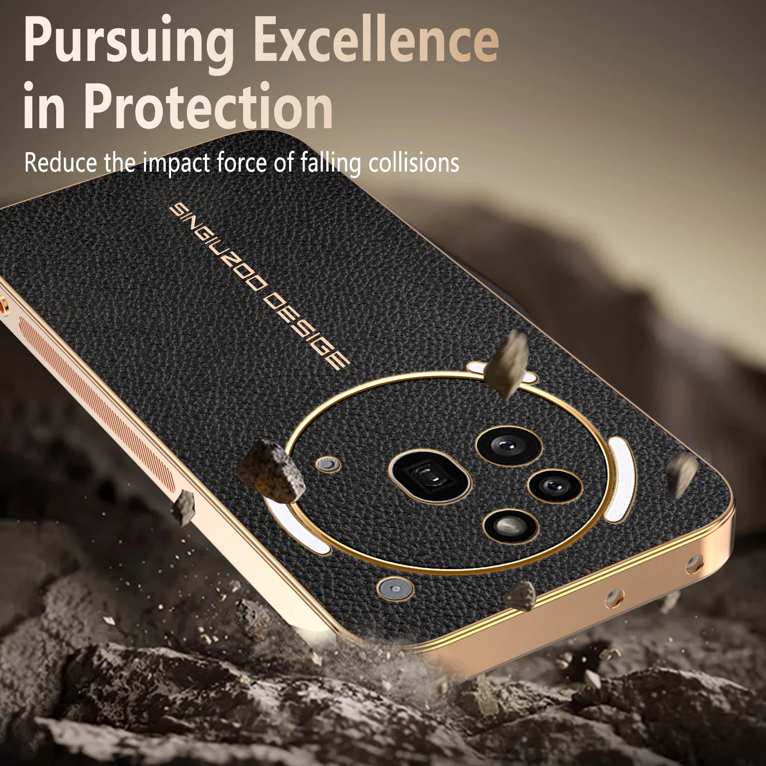 Elegant Lichee Pattern Shockproof Phone Case with Plated Frame