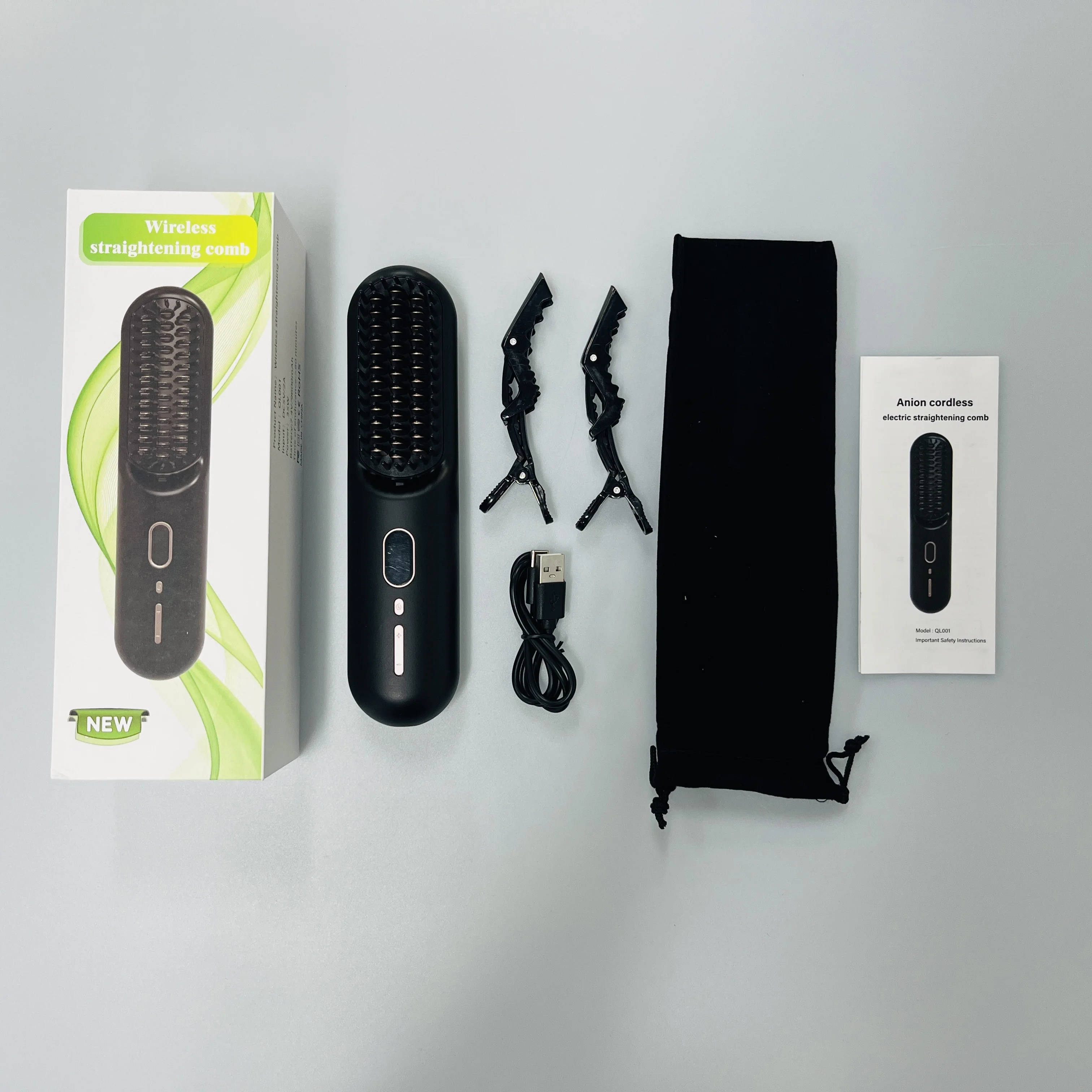 Negative Ion Hot Comb Hair Straightener for Women Cordless Hair Straightener Brush Portable Mini Straightening Brush