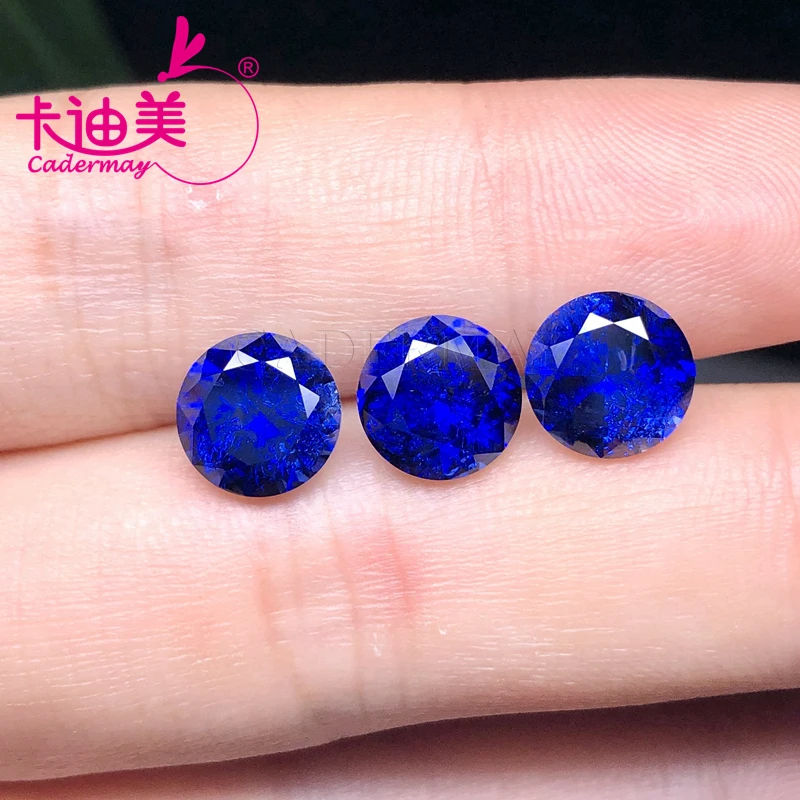 

CADERMAY Hot Sale Style Lab Grown 34# Sapphire Loose Stone Round Shape DIY Jewelry Making Gemstones in Wholesale Price