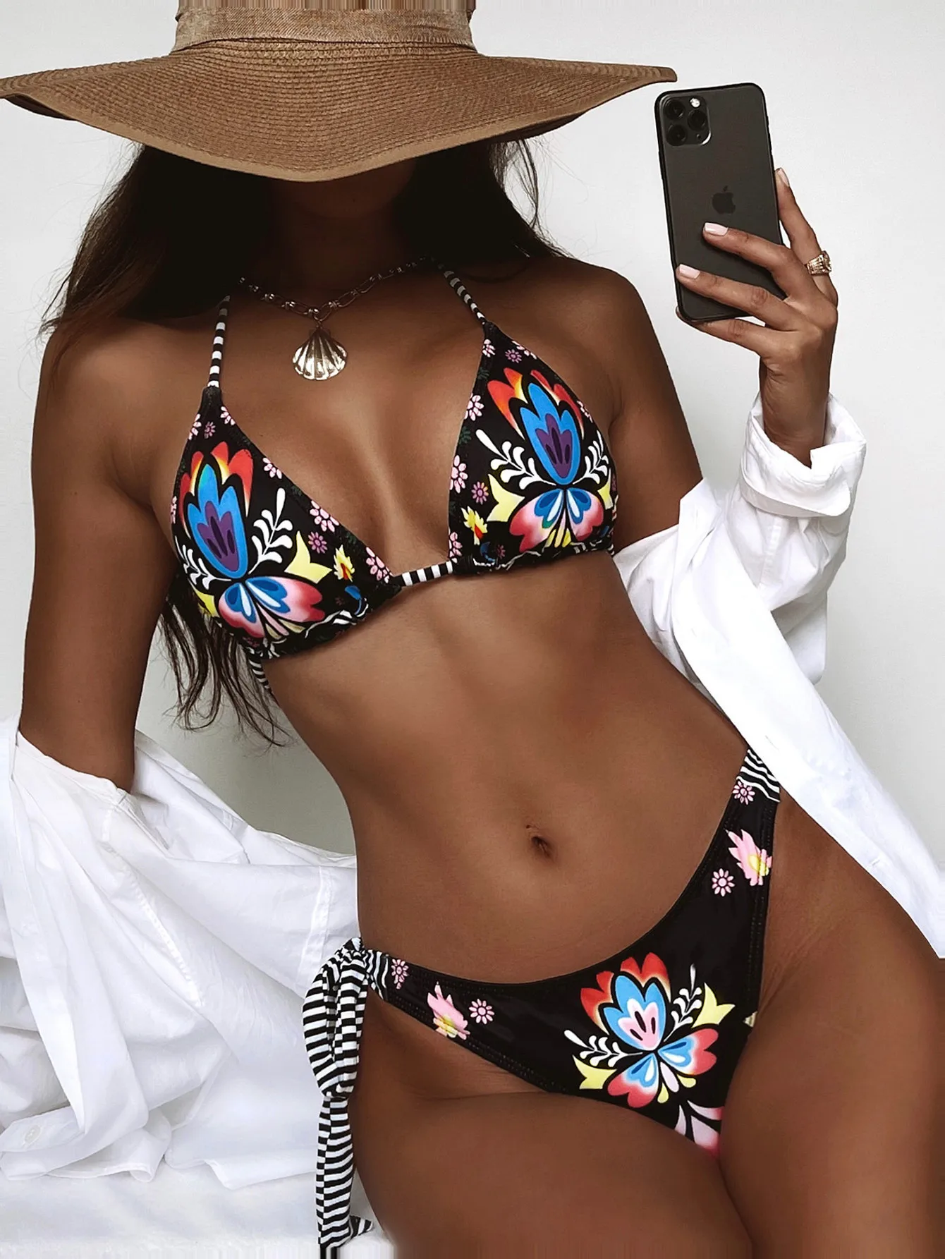 APIPEE Flowers Printed Halter Bikini Women Swimwear Female Swimsuit Two Pcs Bikini Set Brazilian Bather Bathing Suit Swim Lady swimwear