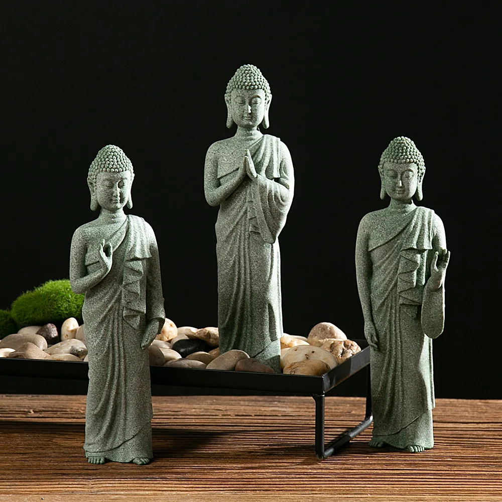 Buddha Statue Ornament Buddhism Figurines Sandstone Artwork Oriental Culture Garniture Cultural Home Decorative Object