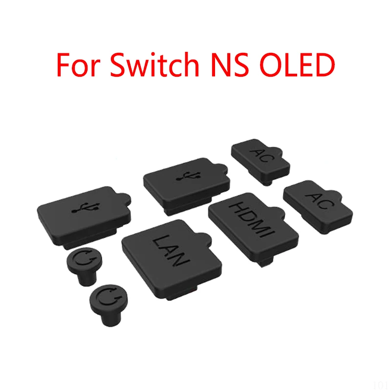 1Set/8 Pezzi Per Nintendo Switch Console Oled Set Di Tappi Antipolvere In Silicone Usb Ac Lan Interfaccia Hdmi Coperchio Antipolvere Spina Antipolvere