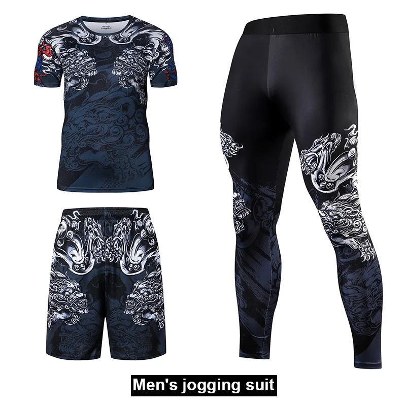 Men's Compression Sportswear Running Sport Suits Basketball Gym Fitness Jogging MMA Rashgard Male Quick-drying Tights Tracksuit 2 pcs set men s short sleeveset clothes compression sport running jogging gym tracksuit men clothing