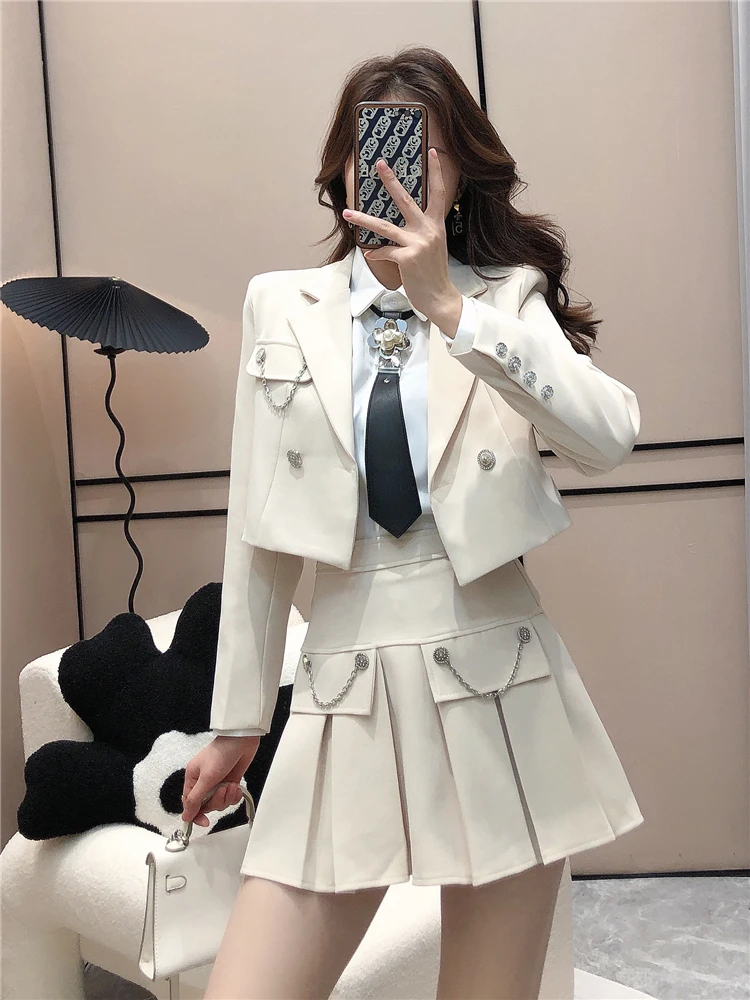 England Model Trend Jacket Skirt Fits Preppy Model Metallic Rose Tie Shirt+ Brief Blazer +Pleated Mini Skirt 3 Piece Set Girls 5 S342e9d03818c4a1cb2a4df7f6ee7d228e