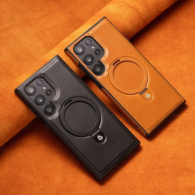 Luxury Magnetic Bracket PU Leather Phone Case with Magsafe Wireless Charging Compatibility