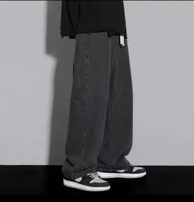 Straight Jeans Men\'s Elastic Waist Loose Denim Pants Cotton Summer Wide Leg Jeans Mens Summer Clothes Lightweight Baggy Jeans