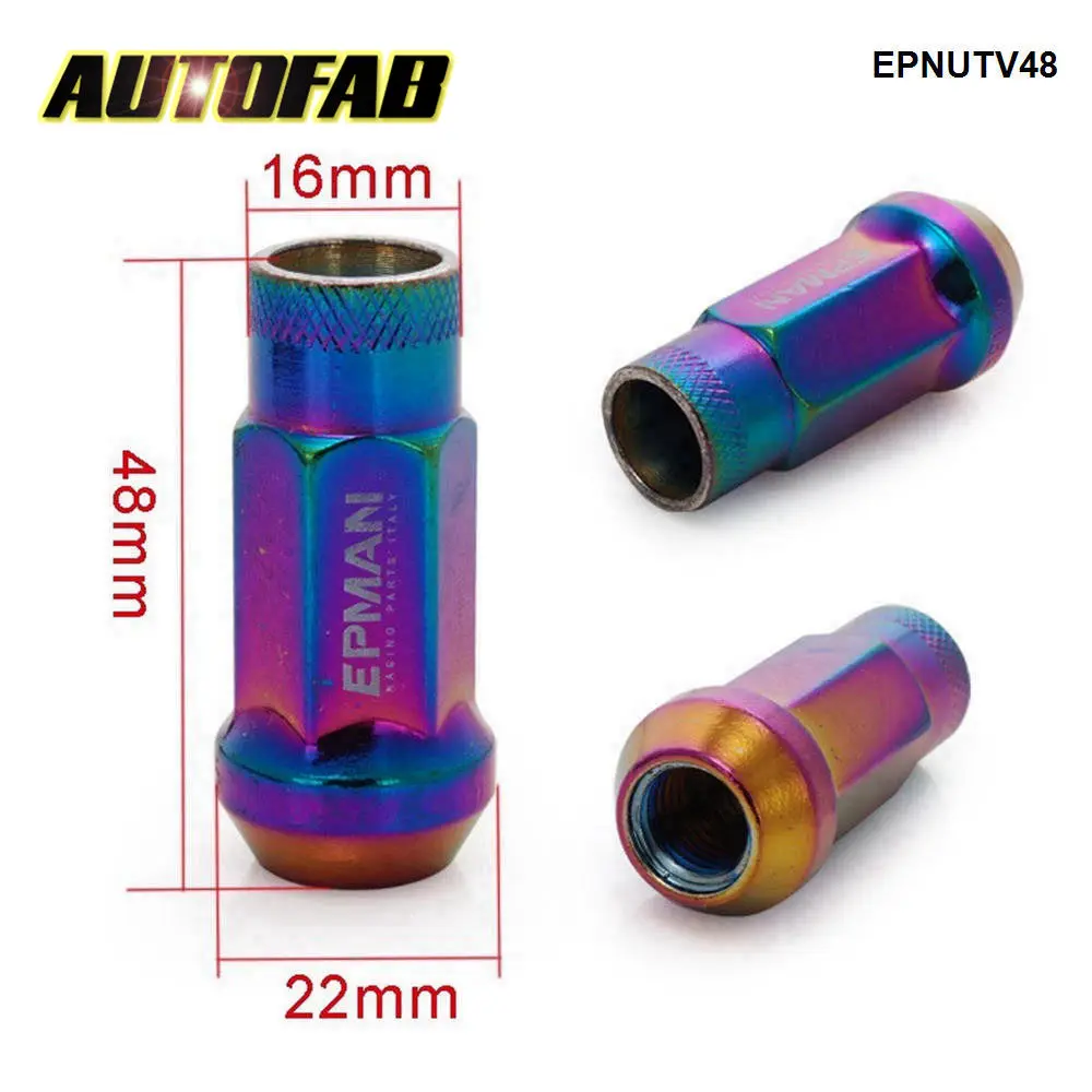 AUTOFAB-EPMAN V48 LUG NUTS STEEL 20 PCS M12X1.5 or M12X1.25 OPEN END EXTENDED TUNER 48MM KEY EPNUTV48