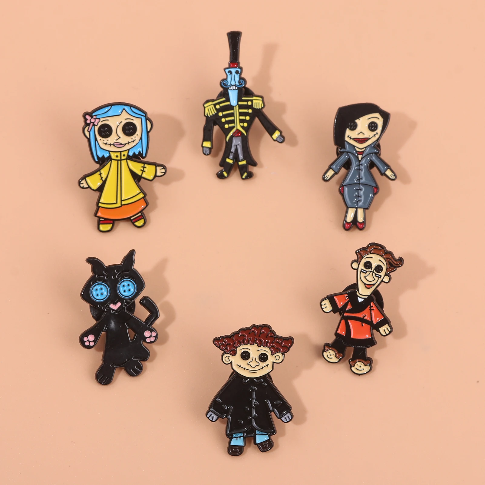 Enamel Pins Movies Horror Animated Films Coraline Doll Enamel Pins Punk Character Cosplay Brooch Backpack Badge Halloween Accessory Gifts