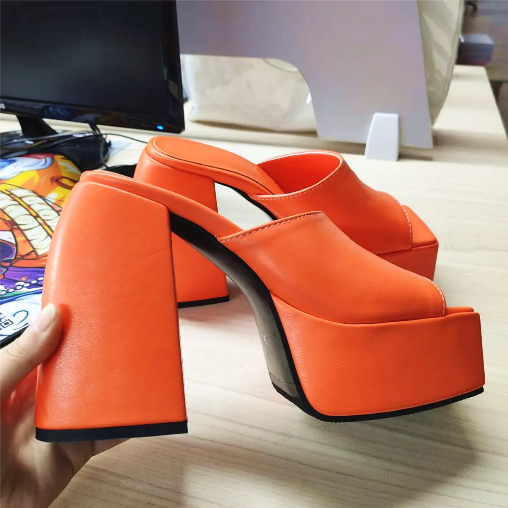 GIGIFOX Brand New Big Size 43 Summer White Chunky Heeled Mules High Heels Sexy Party Platform Heel Sandals Shoes For Women 2022