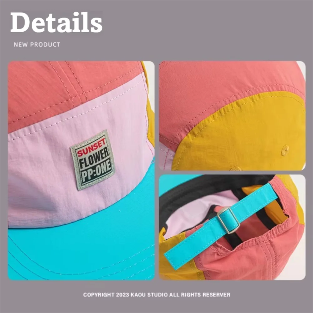Retro-Hip-Hop-Hüte im japanischen Stil, dünn, schnell trocknend, Baseballkappe mit flachem Rand, atmungsaktiv, 5-Panel-Sonnenschutzhut, Unisex – Detail 19