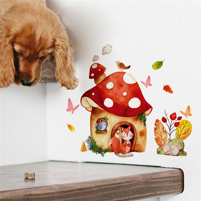 Rajzfilm Róka Nyúl Gomba Ház Fali Matrica Gyerekeknek Szoba Hálószoba Dekoráció Falfestmény Háttérkép Óvoda Állatok Matricák