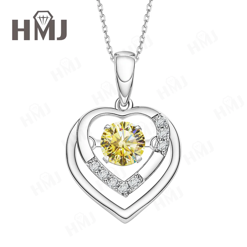 Herzförmige Moissanit-Halskette D, Weiß, Rundschliff, Weißgold, Gelbgold, romantischer Anhänger, edler Schmuck, Geschenk zum Jahrestag – Detail 14