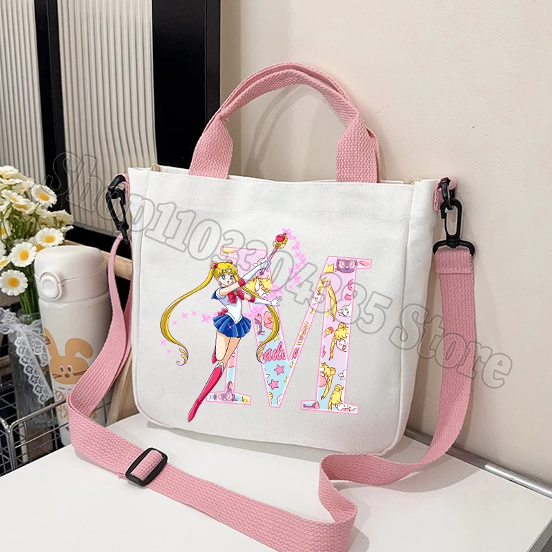 Chic Sailor Moon Crossbody Canvas Bag for Women - Cute Personalized Letter Handbag and Travel Pouch