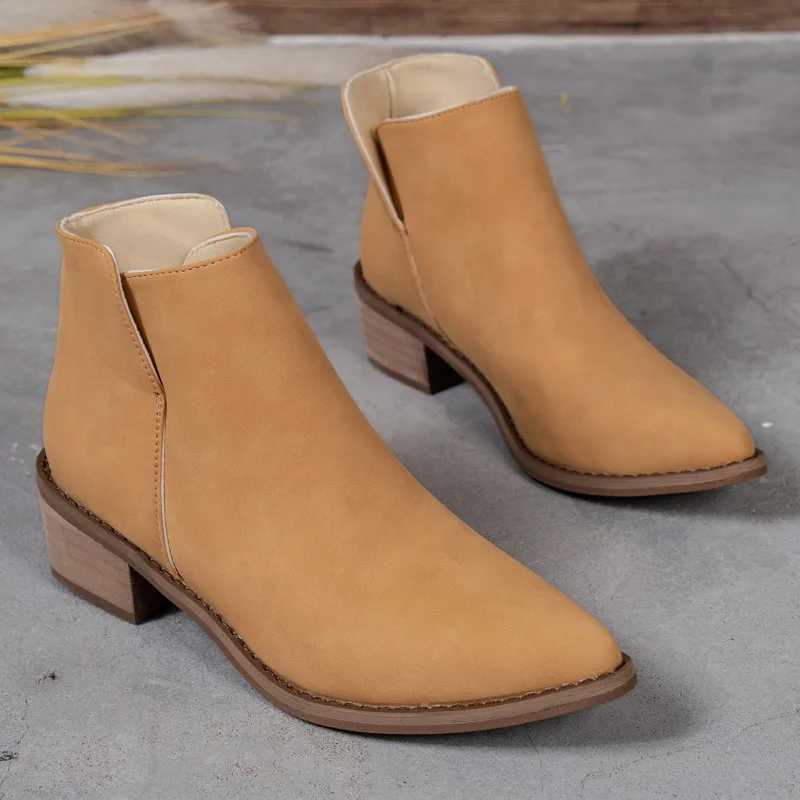 Women's leather elastic splice slip-on flats Fall ankle boots Square toe casual short Chelsea boots Shoe hot boots  women shoes