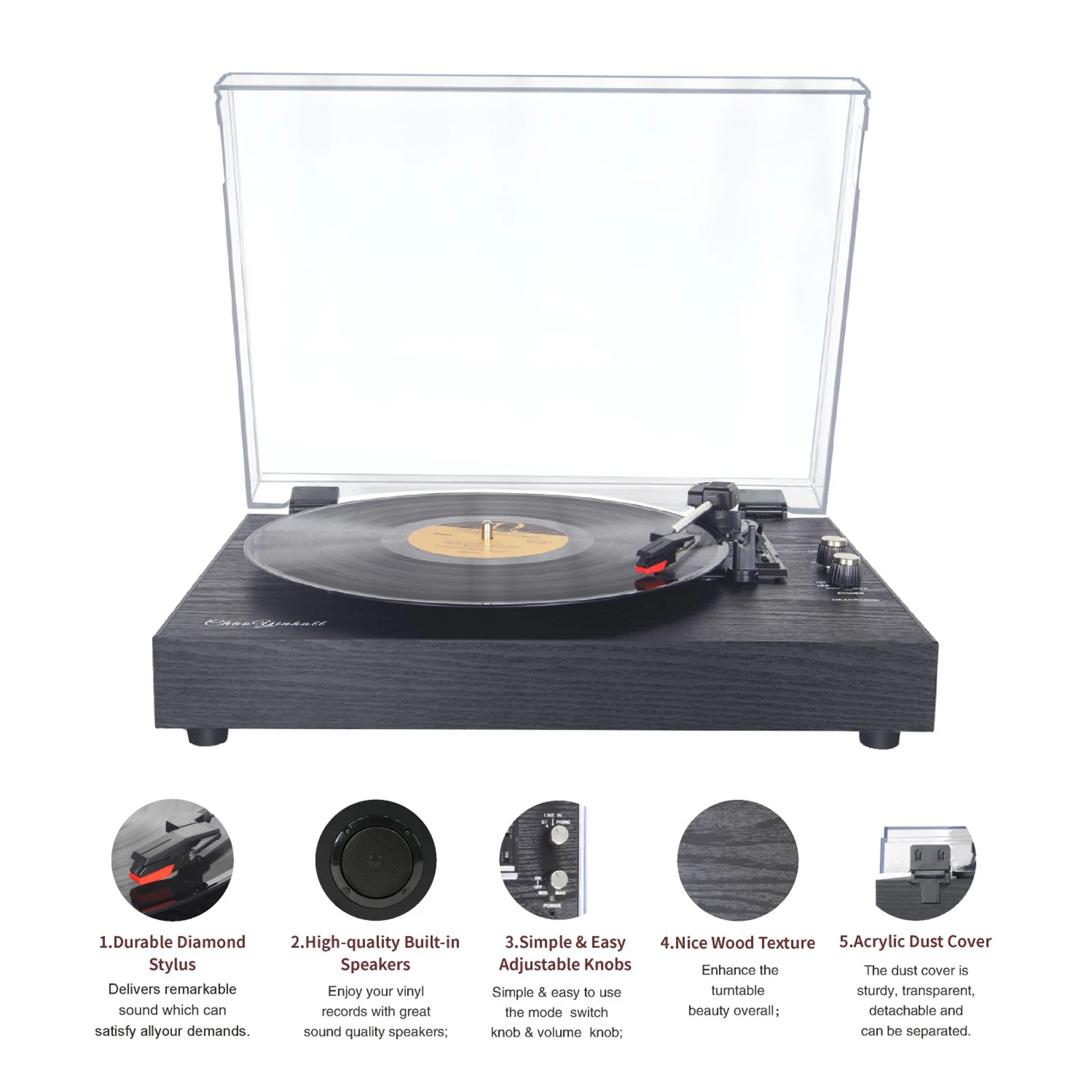 Tourne-disque vinyle rétro, haut-parleurs intégrés, Vintage, Gramophone, 3  vitesses, BT5.0, sortie RCA AUX-in Line-out - AliExpress