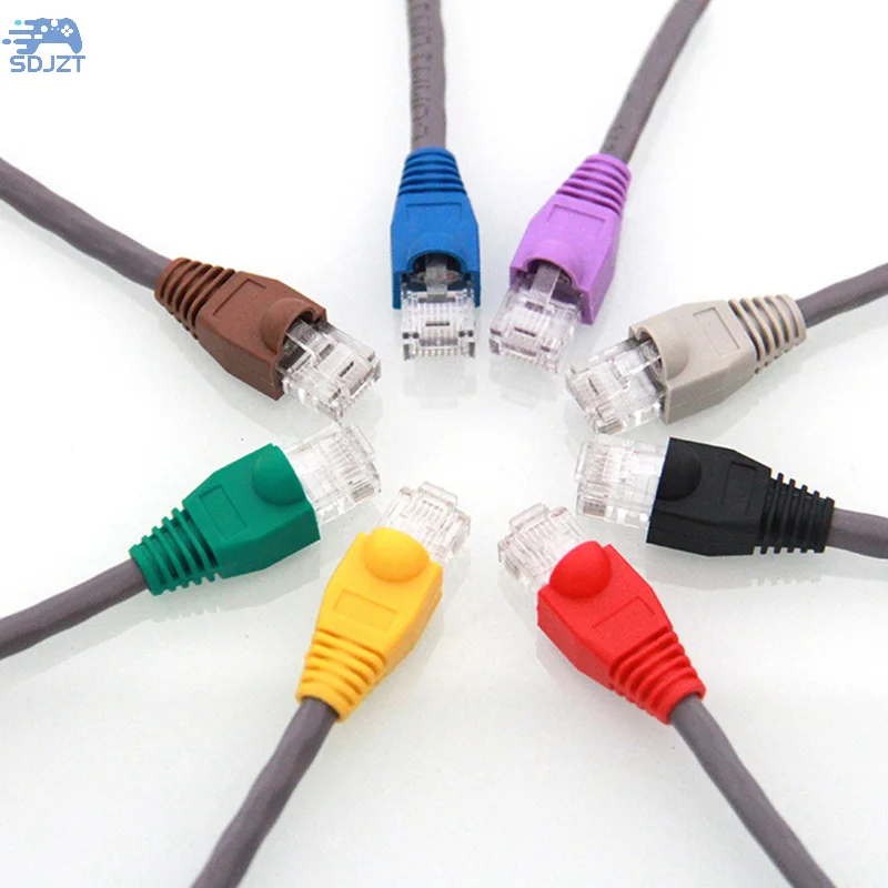 혼합 색상 RJ45 이더넷 네트워크 케이블, 스트레인 릴리프 부츠 케이블 커넥터 플러그 커버, 보호 슬리브, 100 개