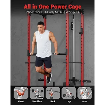 Power Cage Power Racks for Home Gym with Pulley System 1200LBS Weight Capacity MultiFunctional Squat Rack for Strength Workout 2