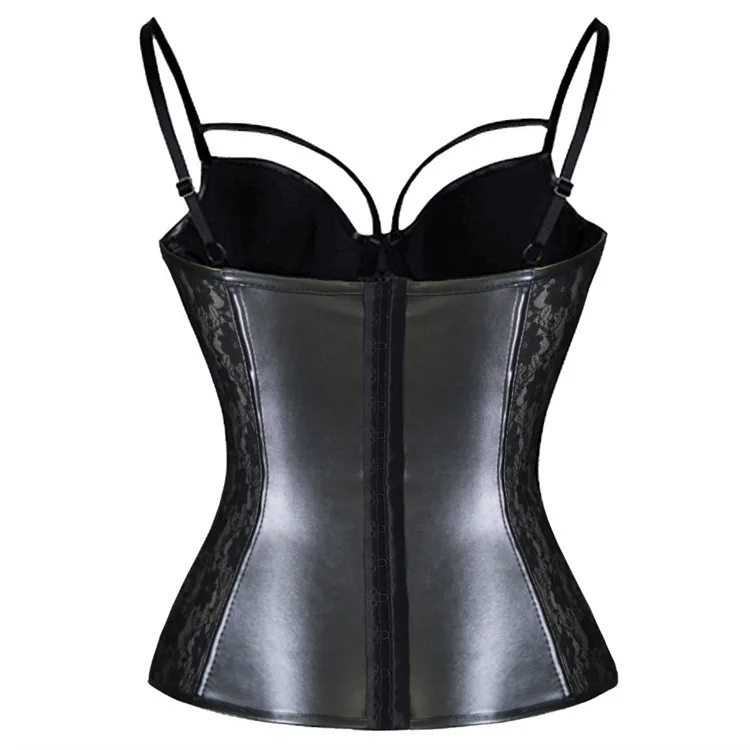 New European and American sexy lingerie waist gathered garter belt sexy lace PU leather stitching S-6XL