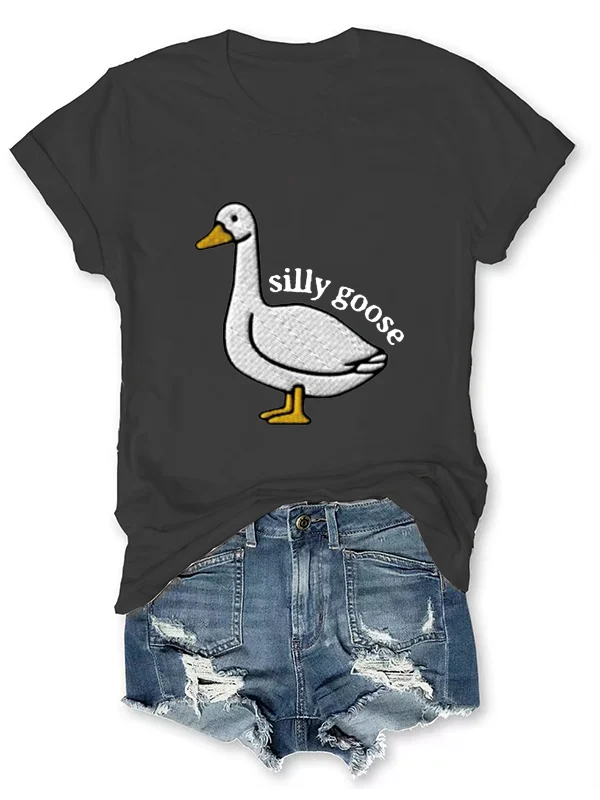 Винтажная забавная женская футболка с большим гусиным принтом 2024 стильная удобная повседневная женская рубашка универсальная Всесезонная Пляжная футболка для девочек