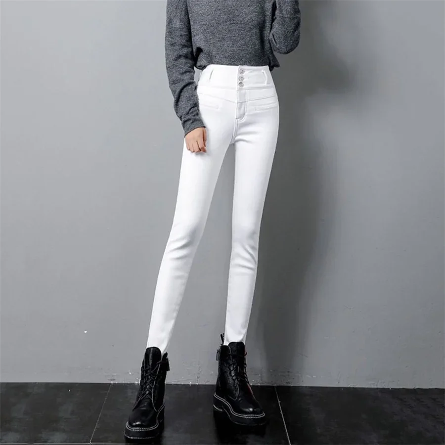Ankle-length Stretch Vaqueros New High Waist Button Fly White Pencil Jeans Women Black Big Size 5XL Skinny Denim Leggings Pants