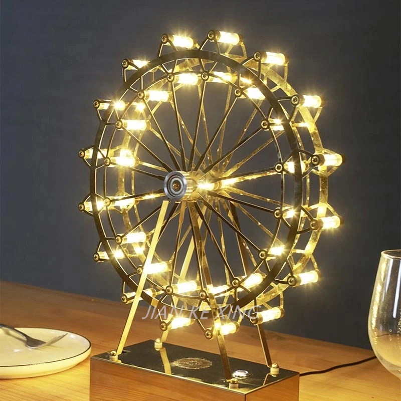 Netherlands Designer LED Ferris Wheel Table Lamp for Bedroom Living Kid Room Desk Decor Stainless Steel Rotating Night Lighting 4