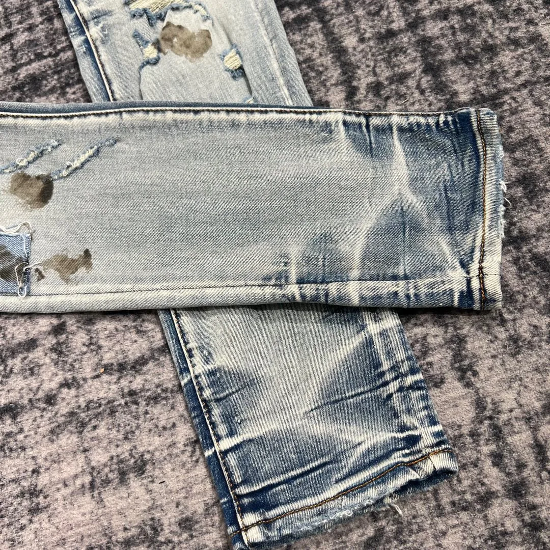 men dirty look distressed bagger patches jeans 6