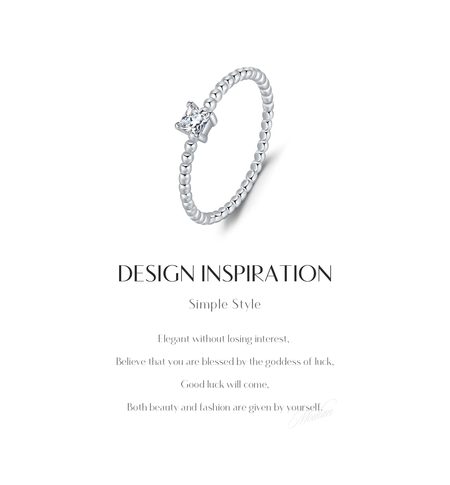 MODIAN D Color Square Princess Cut Moissanite Engagement Rings For Women 925 Sterling Silver Simple Beads Lab Diamond Jewelry