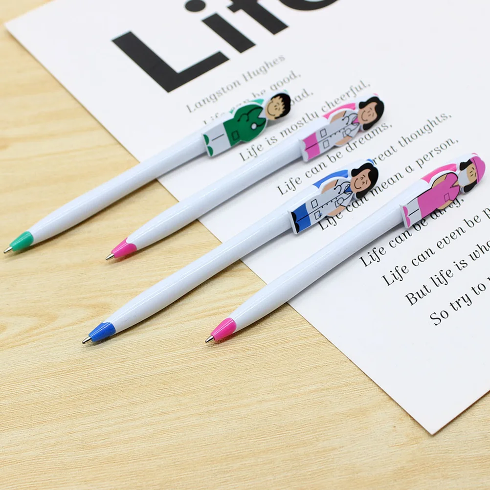 

4 Pcs Cartoon Nurse Ballpoint Pen Fun Pens Household Adult Press Type Multi-use Writing Adorable Signature Push