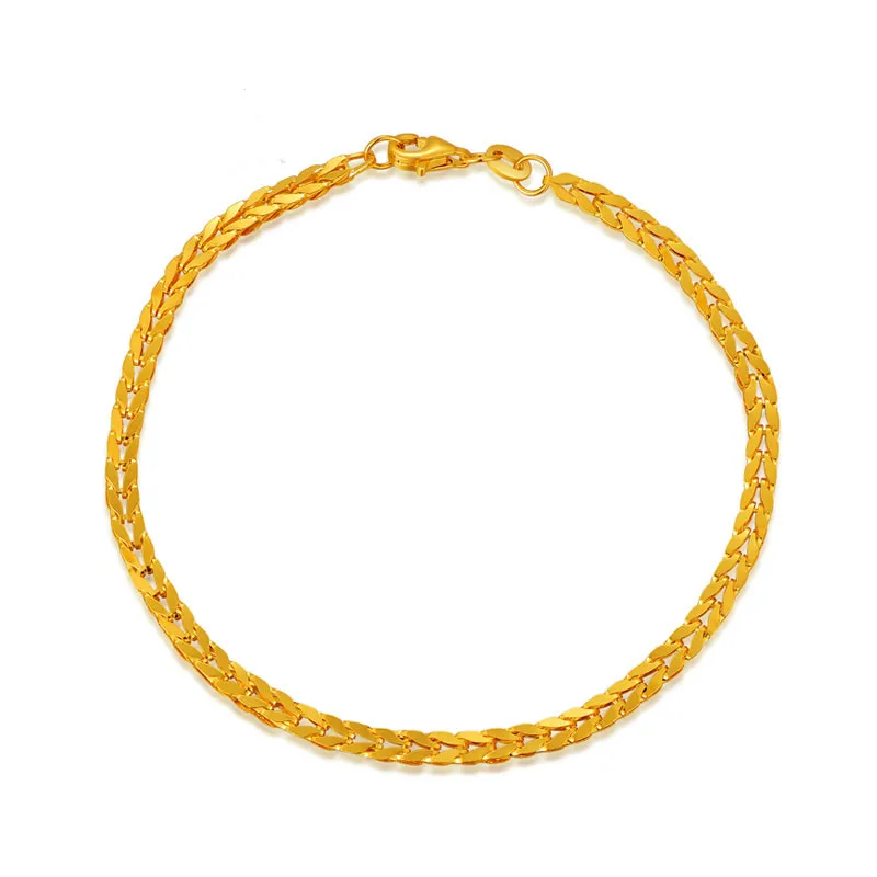 

Pure 999 24K Yellow Gold Chain Women Lucky 2.8mm Wheat Link Bracelet Best Gift Fine Jewelry