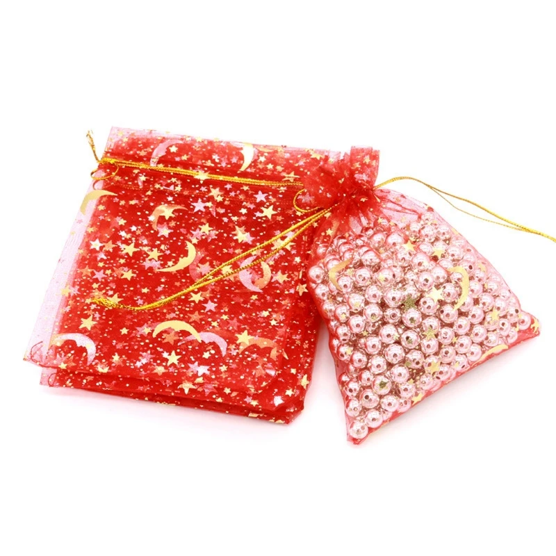

100Pieces/set Drawstring Gift Beauty Bags Wedding Favor Bags Candy Jewelry Gift Bags Moon Star Organza Bags