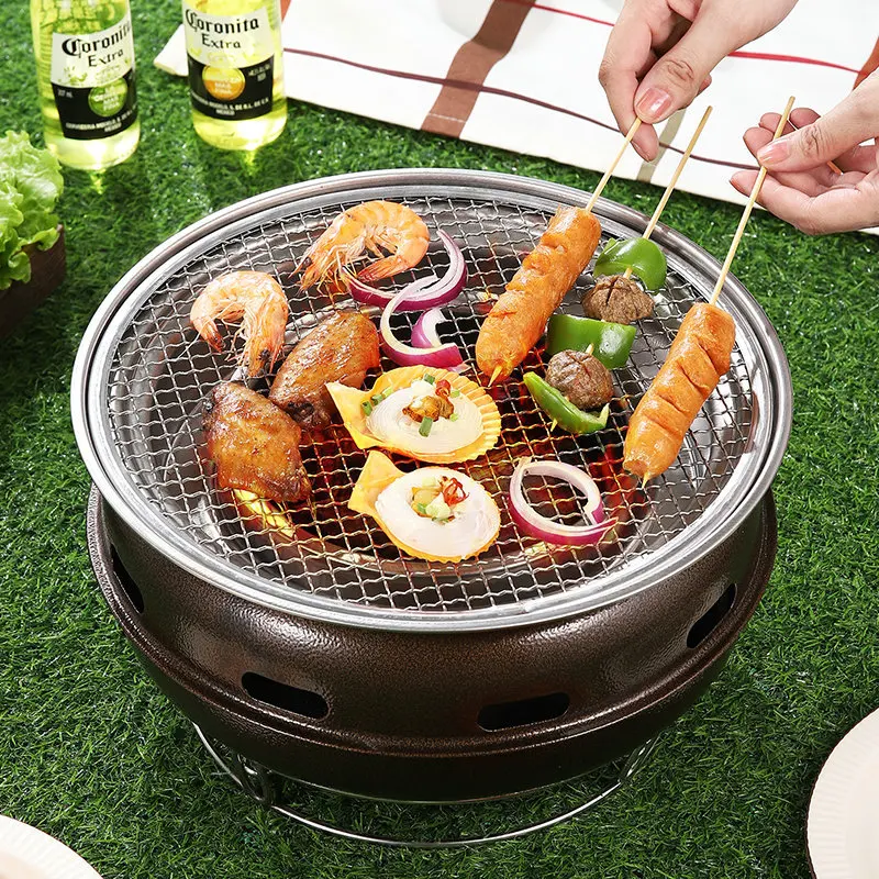 Outdoor Portable Barbecue Oven Carbon Grill Grill Stainless Steel Commercial Korean Round Charcoal Grill