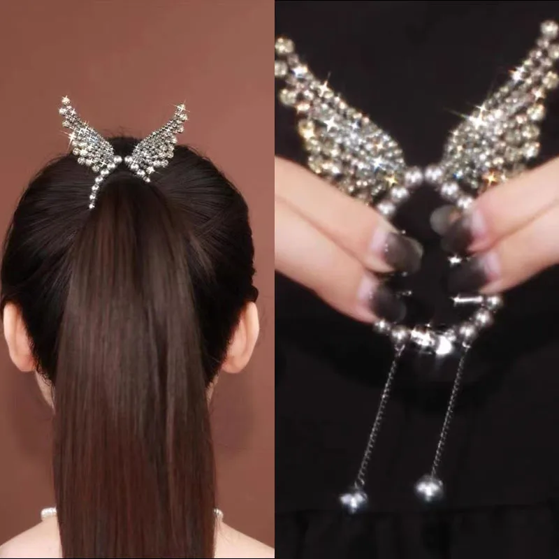 

Luxury Rhinestone Pearl Hair Claw Women Angel Wings Tassel Hair Clips for Girl Fashion Elegance Sweet Headdress Hair Accessories