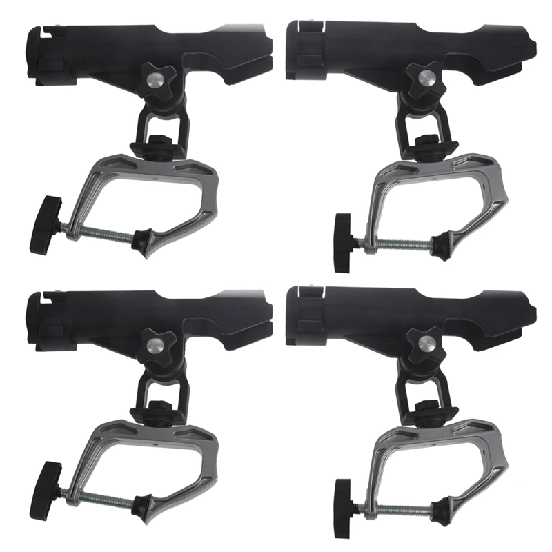 

New-4Pack Fishing Boat Rods Holder With Large Clamp Opening 360 Degree Adjustable Fishing Rod Racks Folding Holder