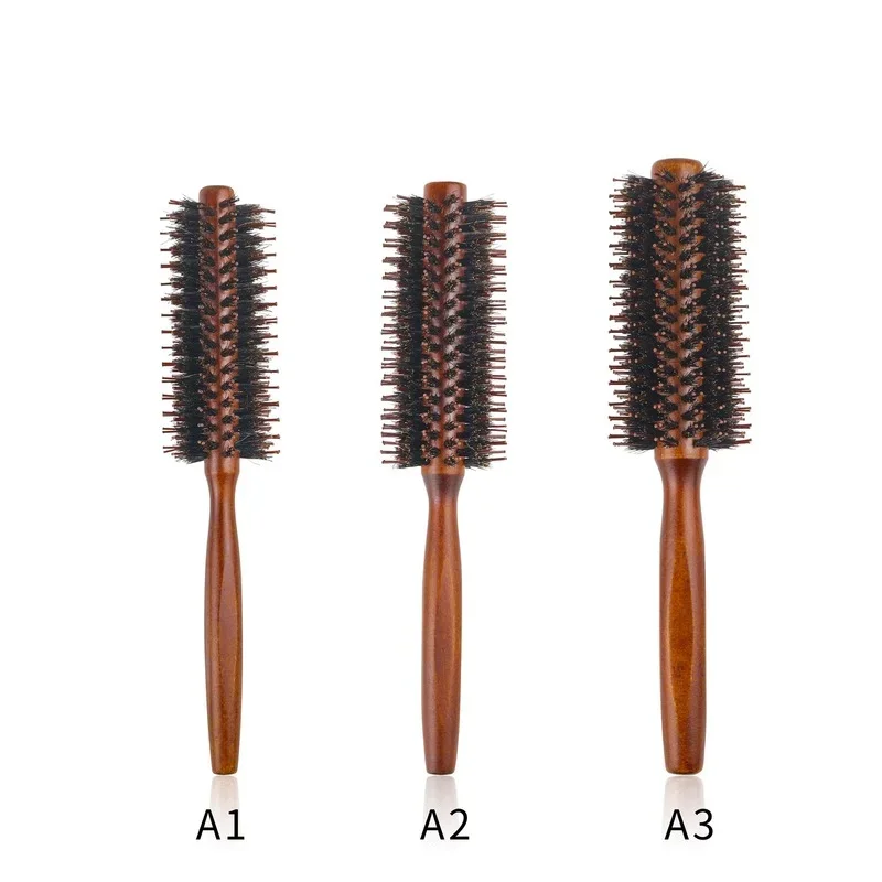 Straight Twill Boar Bristle Round Rolling Brush Wood Handle Round Barrel Hair Curling Brush Hair Comb Hairdressing Tool yellow sandalwood straight line rolling planer scraping wood bird planer hand pushing planer woodworking tools sharp and durable