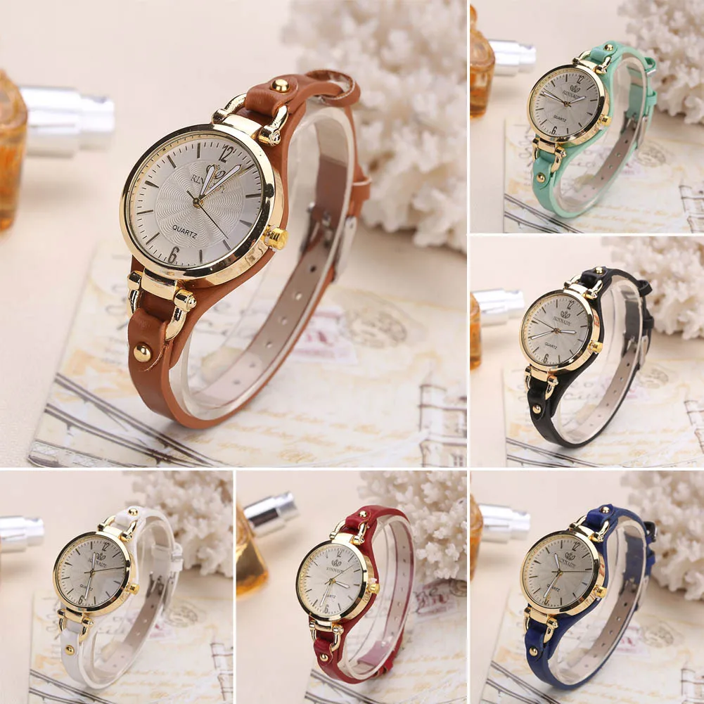 

Women Casual Watches Round Dial Rivet PU Leather Strap Wristwatch Ladies Analog Quartz Watch Gift