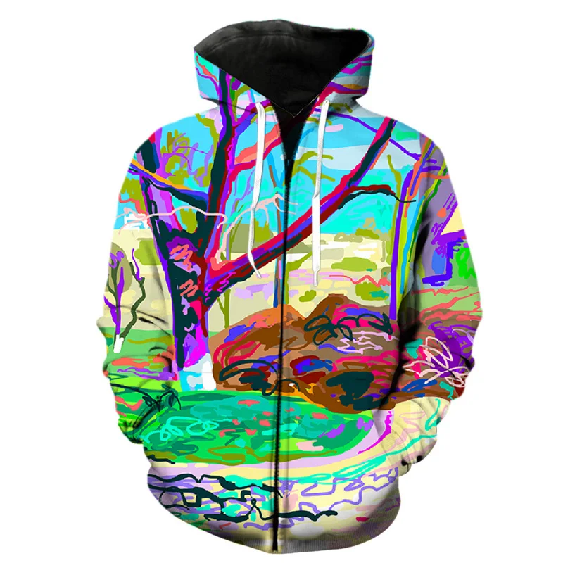 thumbnail image 1 of Sudadera con capucha abstracta con estampado 3D para hombre, sudaderas con gráficos de pintura artística, sudaderas casuales de gran tamaño con capucha, suéteres holgados con cremallera, 1 of 5