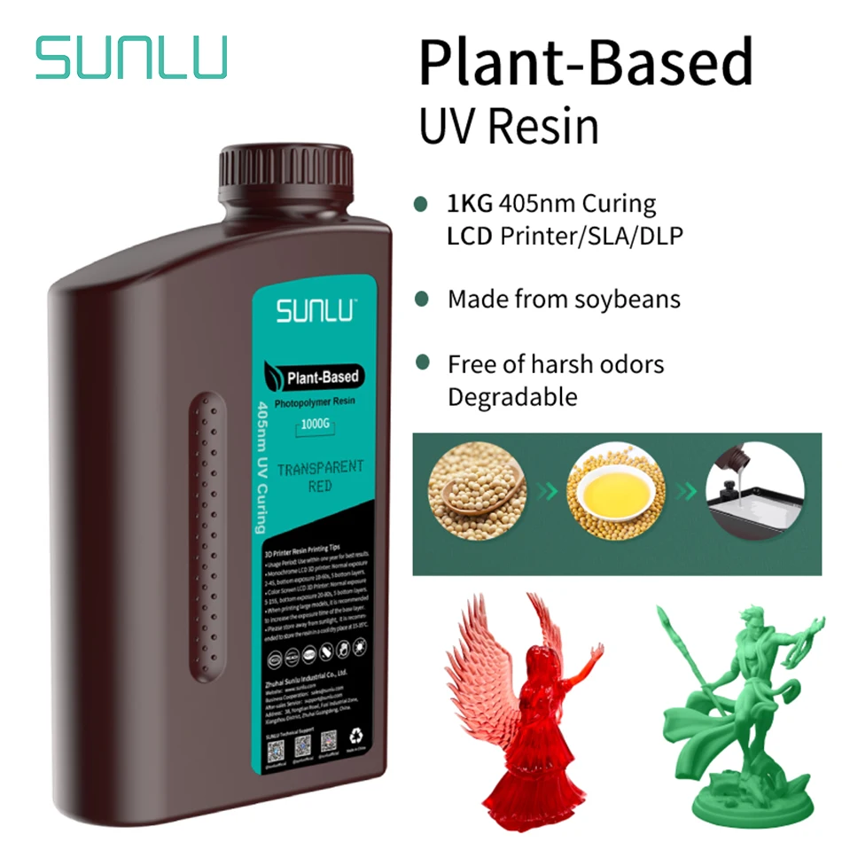 SUNLU UV Resin 405nm 1KG Liquid PLANT-Based EcoFriendly For LCD Printer High Precision Light Odor Good Tensile Bending Propertie