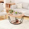 31.5" Round Coffee Table, 2-Tier Coffee Tables for Living Room, Small Wood Coffee Table with Storage, Modern Accent Center Table 2