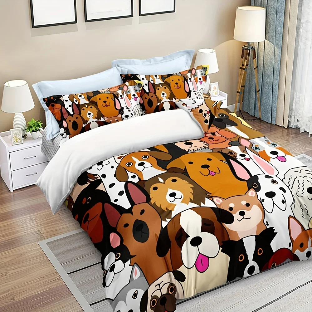 

3pcs Soft and Comfortable Dog Print Duvet Cover Set for Bedroom and Guest Room Includes 1 Duvet Cover and 2 Pillowcases
