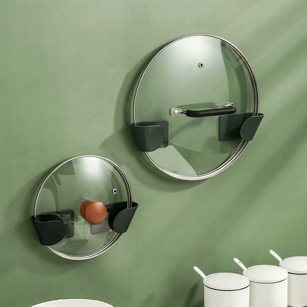 Pot Lid Holder Self Adhesive Wall Mounted Hanging Holder Pan Pot Lid Cabinet Door Organizer Kitchen Storage Rack 1 Pair