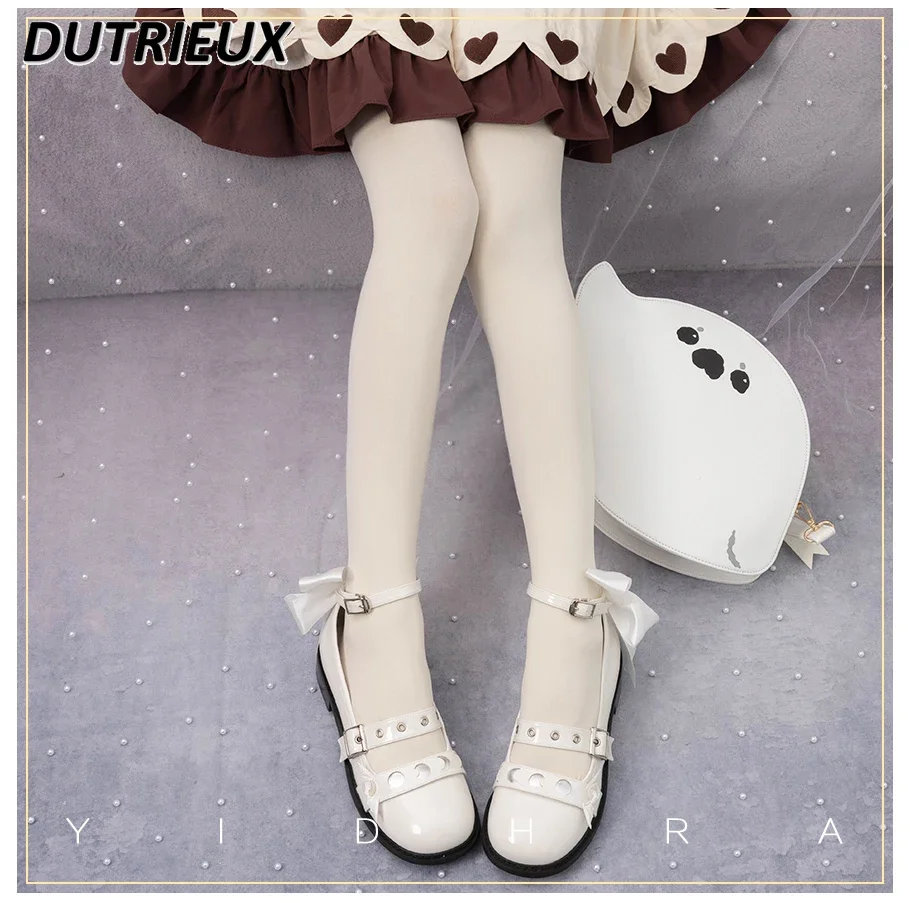 College Style Sweet Cute Girls' New Pure Color Velvet Pantyhose Spring and Autumn All-Matching Leggings Long Socks for Women