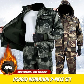 남성용 어썰트 세트 후드 낚시 의류, 야외 등산 운동복, 벨벳 작업복, 추위 및 따뜻함, 2 피스 세트, 겨울
