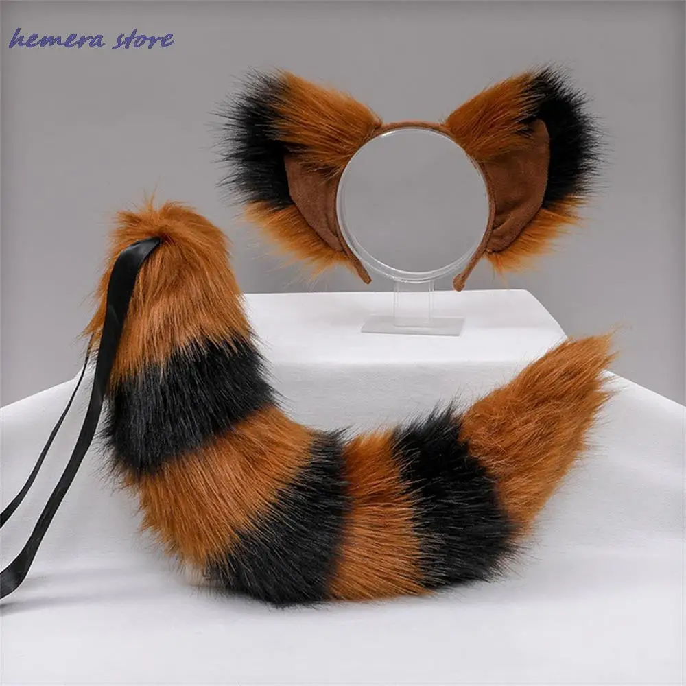 

Fluffy Plush Animal Ears Headwear Furry Cosplay Tail Accessories Hand-made Fox Ears Headband Fox tail Set for Halloween Party